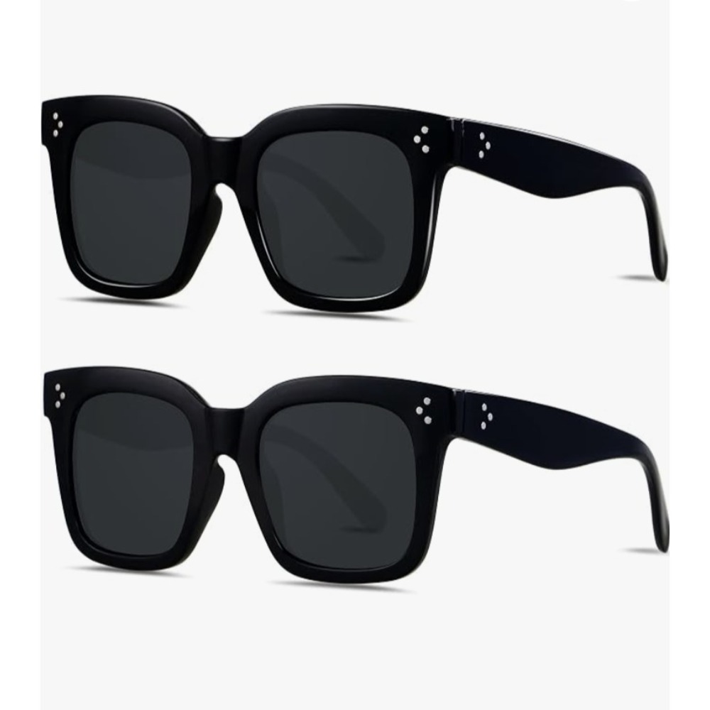 Matte Black Big Square Large Frame Andwood Sunglasses (AF8036)- Set of 2
